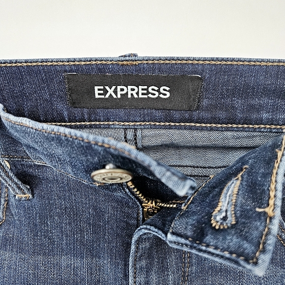 Express Wmns Skinny Ankle Mid-rise Stretch Ripped Raw-Hem Medium Wash Jeans Sz4R - Picture 5 of 12